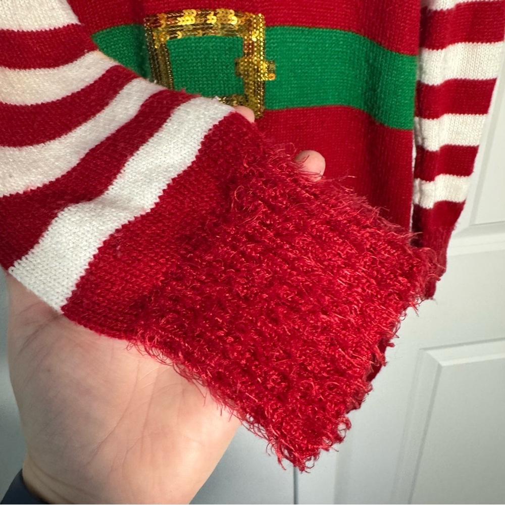 It’s Our Time Ugly Christmas Sweater Size Medium Elf Red Green Holiday Sequins - Picture 5 of 10